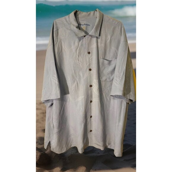 Tommy Bahama 3XB Mens Relaxed Fit Silk Shirt Blue Leaf Print Short Sleeve Button - Picture 1 of 6